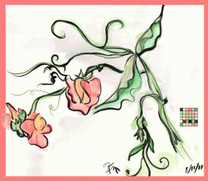 sketch of pink sweet peas