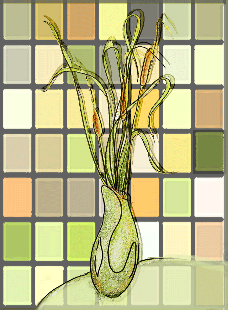 cattails in front of tiles