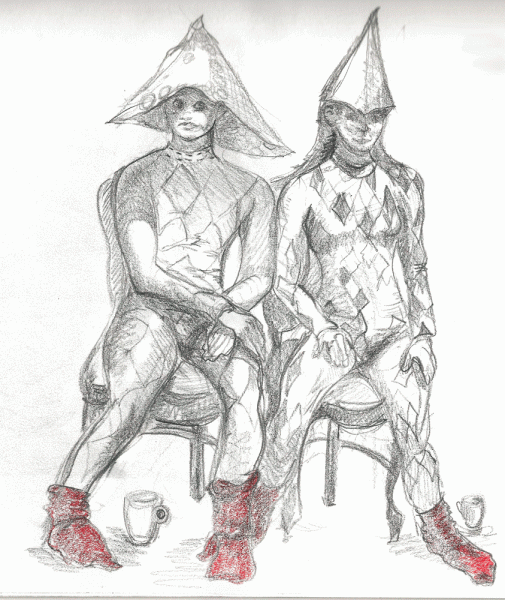 sketch of two harlequins
