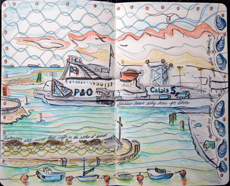 Drawing of Calais Docks