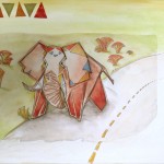mixed media on canvas, geometric elephant