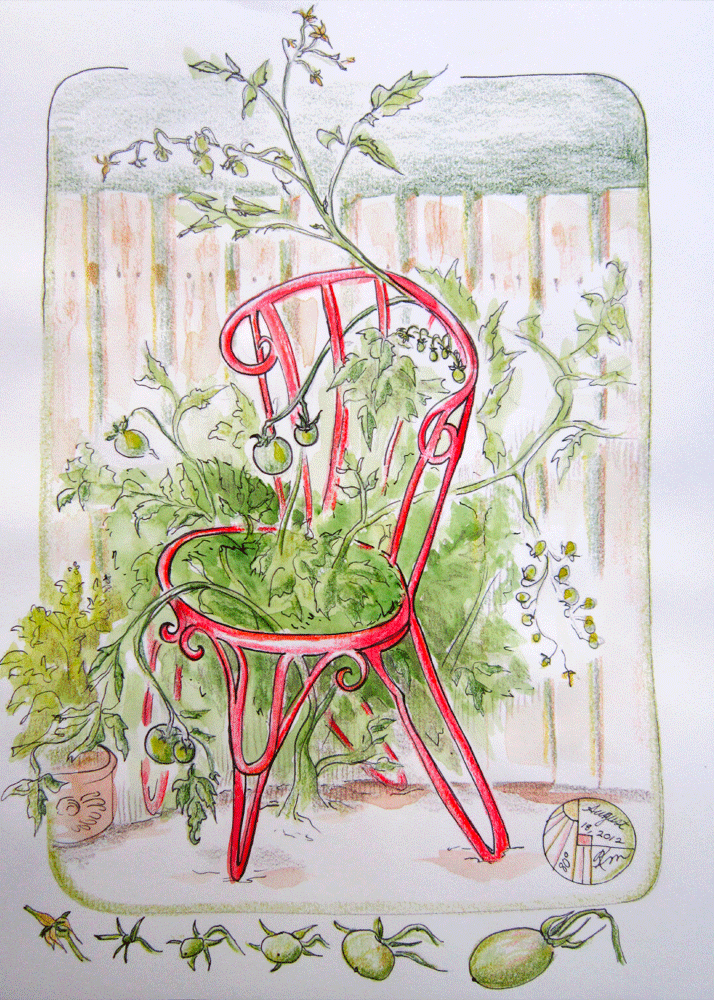 sketch of chair with tomatos
