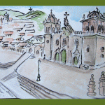 sketch of Cathedral on the square in Cusco, Peur