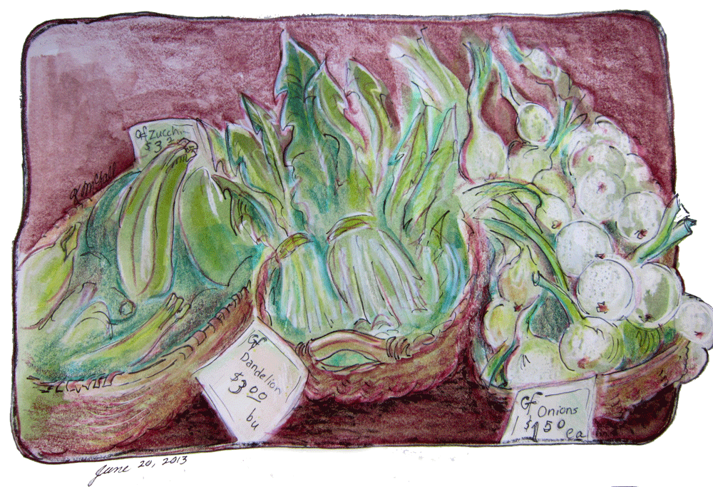 sketch of baskets of vegetables