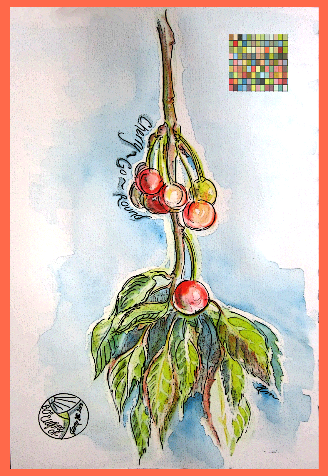 sketch of branch with cherries