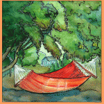 painting of red hammock