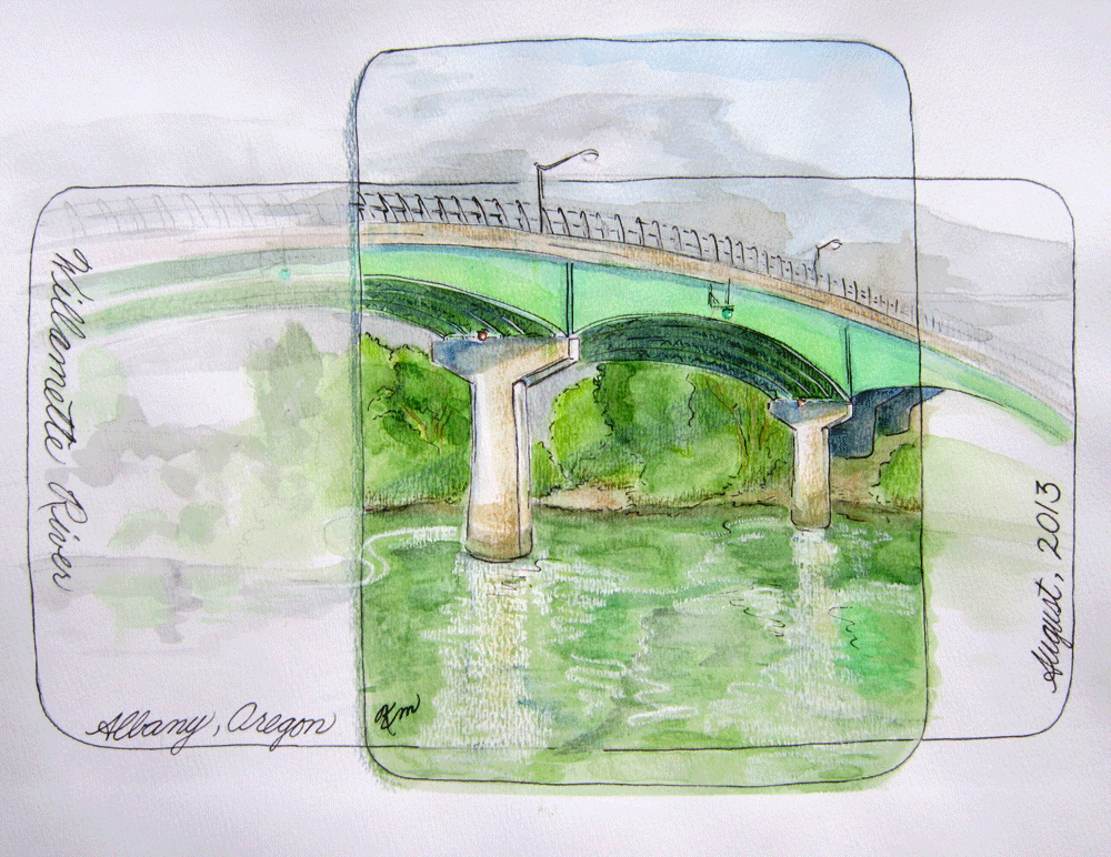 "Bridge a Takena" final composite, mixed media by Kerry McFall