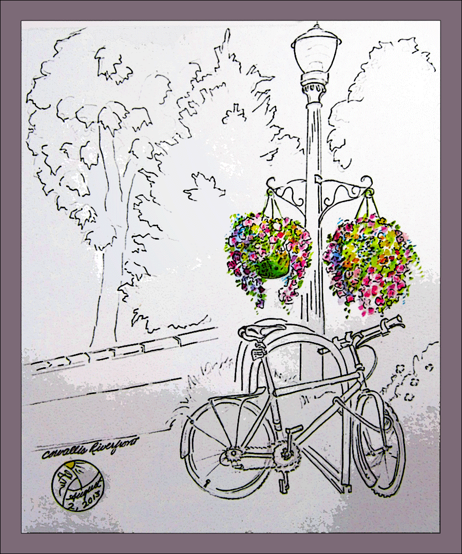 sketch of bikes and flowerbaskets