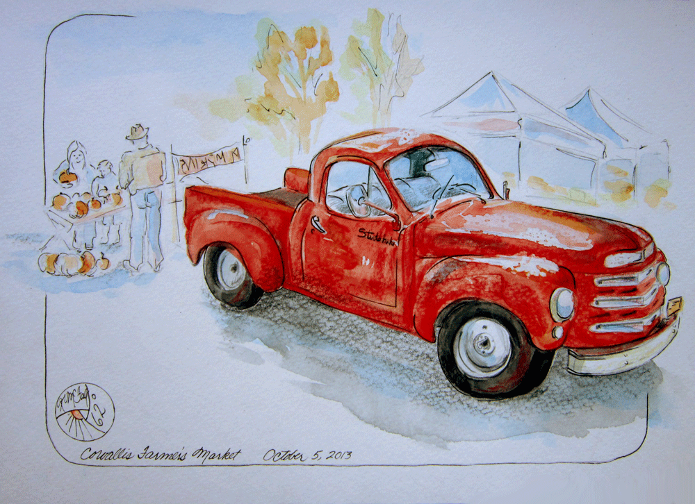 sketch of red pickup
