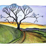 sketch of white oak and fields