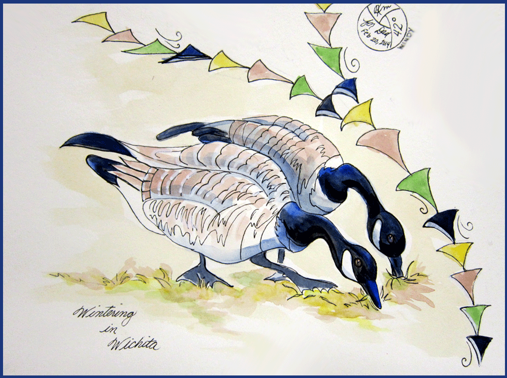 sketch of geese grazing