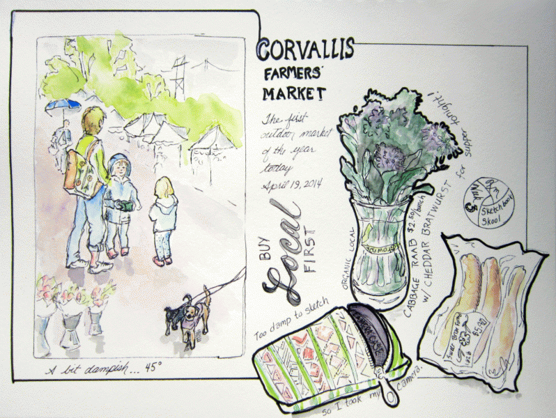 Corvallis Farmers Market 2014, mixed media by Kerry McFall