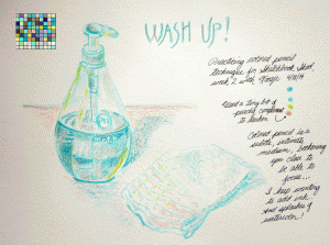 "Wash Up!' colored pencil sketch by Kerry McFall