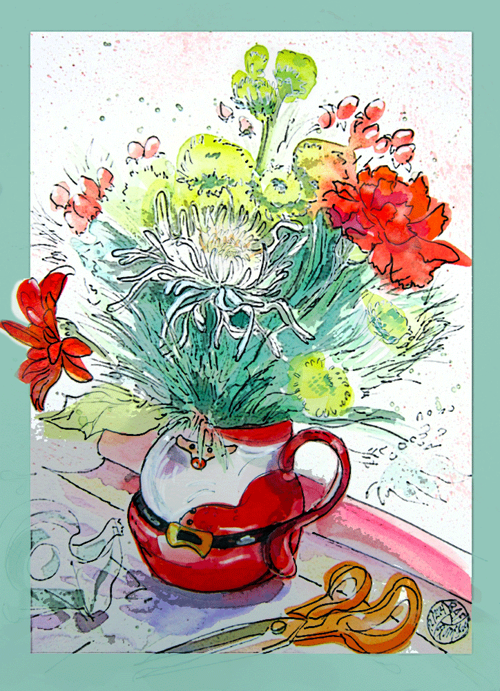 Santa mug flower arrangement