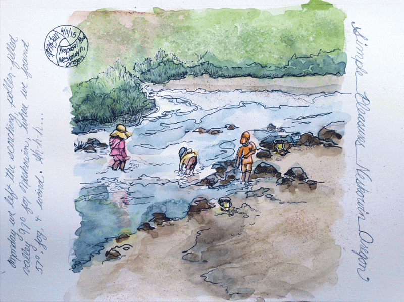 sketch of children playing on shore