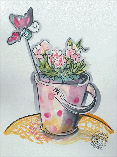 "Bucket o' Carnations", mixed media by Kerry McFall, $25 print