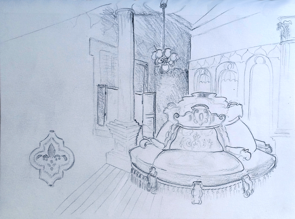 sketch of ballroom, Crocker Museum