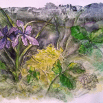 painting of wild iris, moss, and poison oak