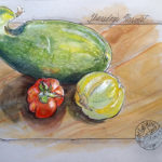 Painting of cucumbers and tomato