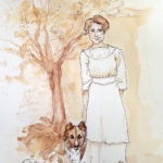 painting circa 1920 woman and dog